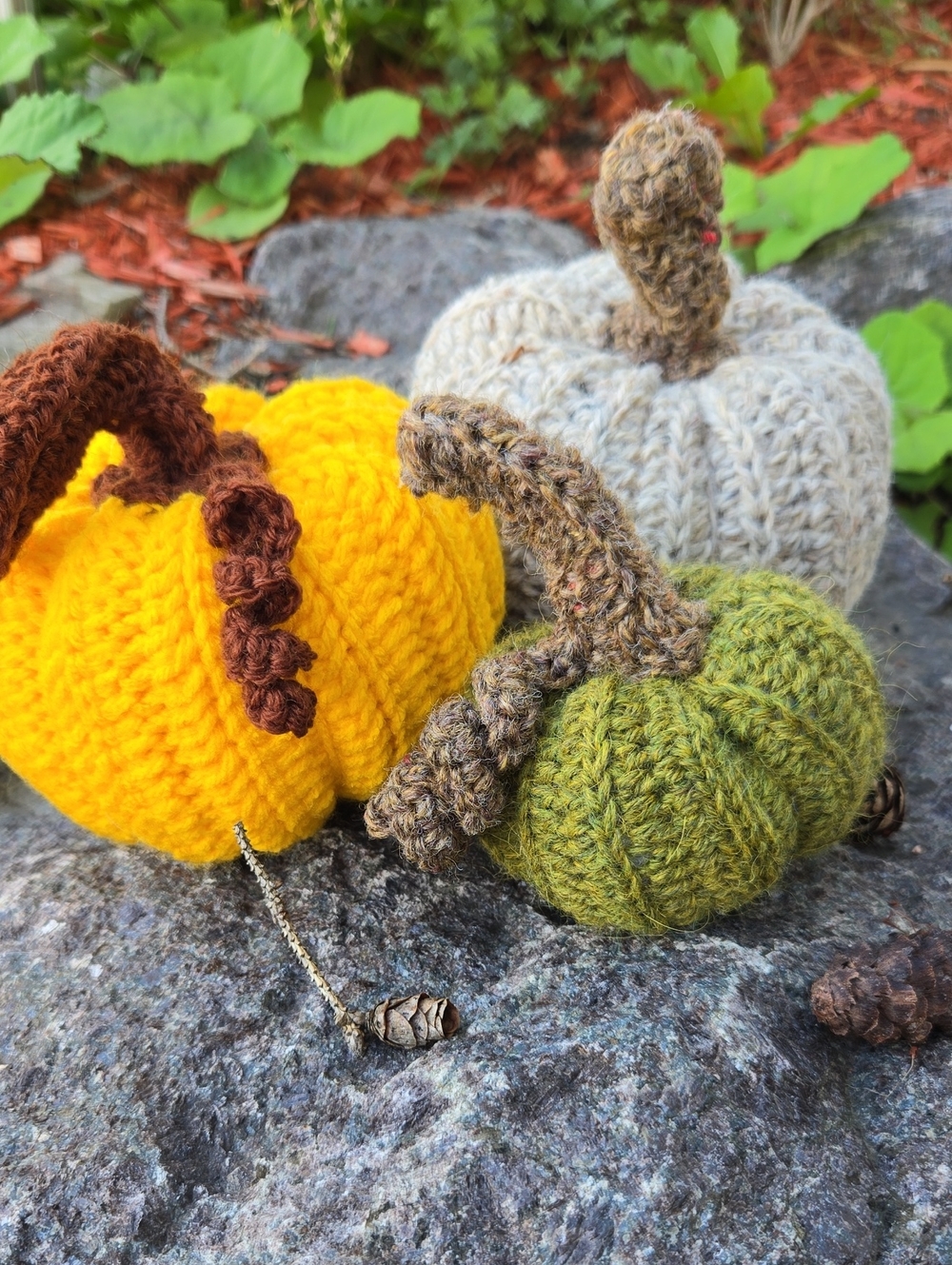 Handmade Kids Knit Pumpkin Trio - Yellow, Green, Cream